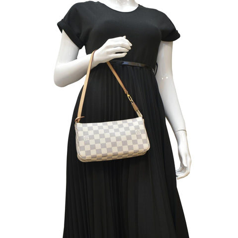 LOUIS VUITTON Damier Azur Pochette Accessories Pouch White