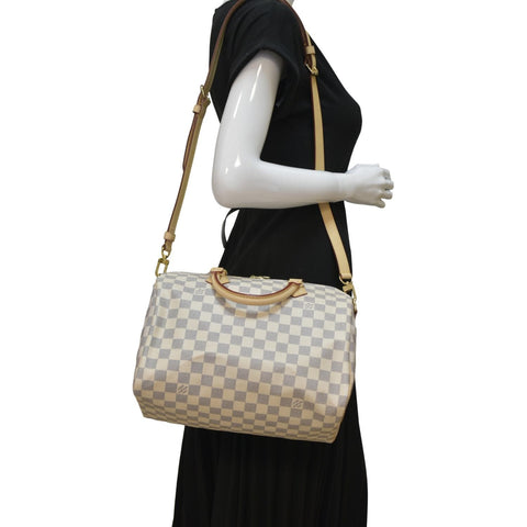 LOUIS VUITTON Speedy 30 Bandouliere Damier Azur Shoulder Bag White