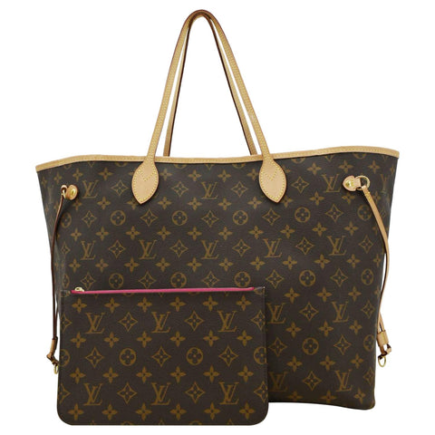 LOUIS VUITTON Neverfull GM Monogram Canvas Shoulder Bag Fuchsia