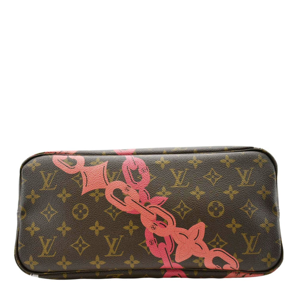 LOUIS VUITTON Neverfull MM Bay Chain Monogram Canvas Tote Bag Fuchsia