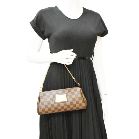 LOUIS VUITTON Pochette Eva Damier Ebene Shoulder Bag Brown