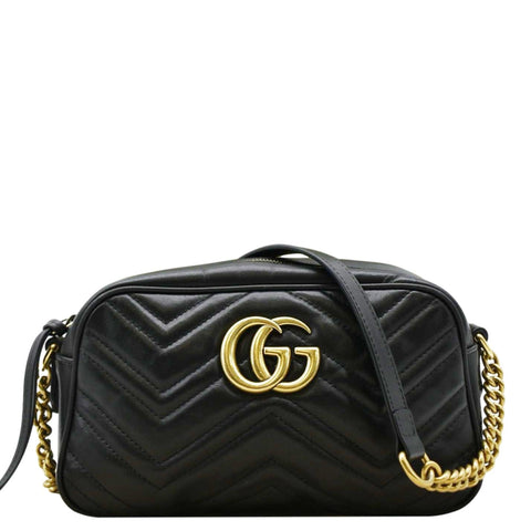 GUCCI GG Marmont Small Matelasse Chevron Leather Crossbody Camera Bag Black 447632