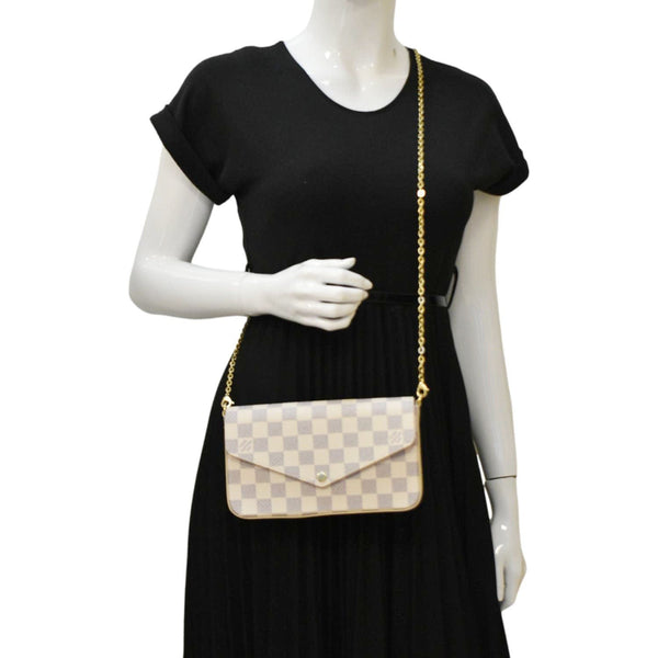 LOUIS VUITTON Felicie Pochette Damier Azur Crossbody Bag Rose Ballerine