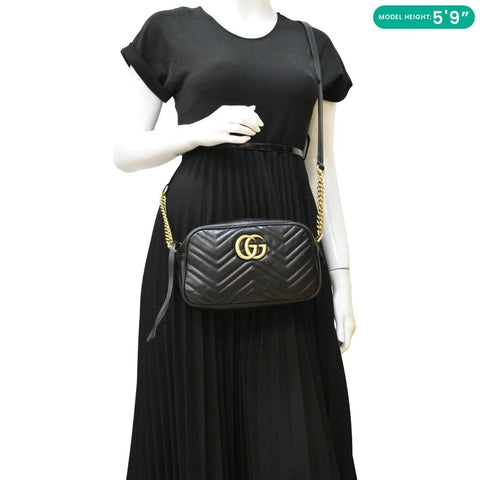 GUCCI GG Marmont Small Matelasse Chevron Leather Crossbody Camera Bag Black 447632