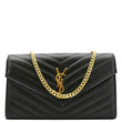 YVES SAINT LAURENT Cassandre Chain Wallet Leather Crossbody Bag Black