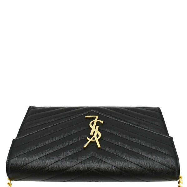 YVES SAINT LAURENT Cassandre Chain Wallet Leather Crossbody Bag Black