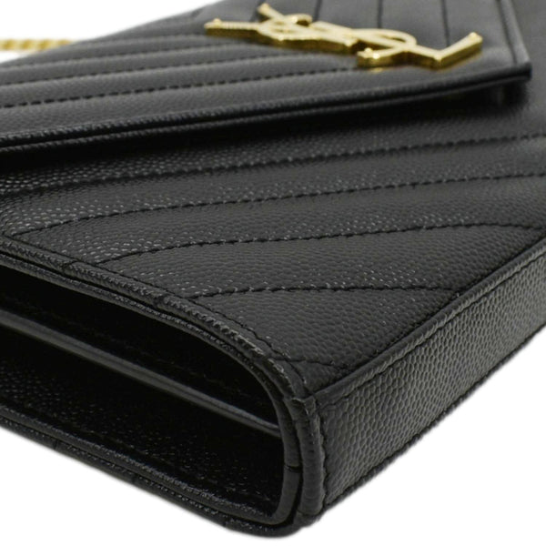 YVES SAINT LAURENT Cassandre Chain Wallet Leather Crossbody Bag Black