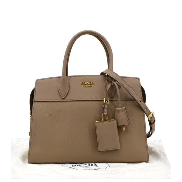 PRADA Esplanade Medium Saffiano Leather Shoulder Bag Beige front side