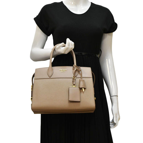 PRADA Esplanade Medium Saffiano Leather Shoulder Bag Beige dummy look