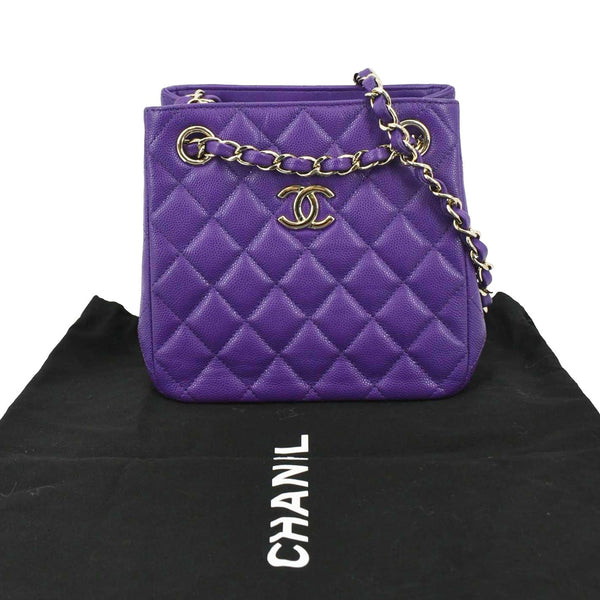 CHANEL CC Quilted Caviar Leather Tote Bucket Bag Purple