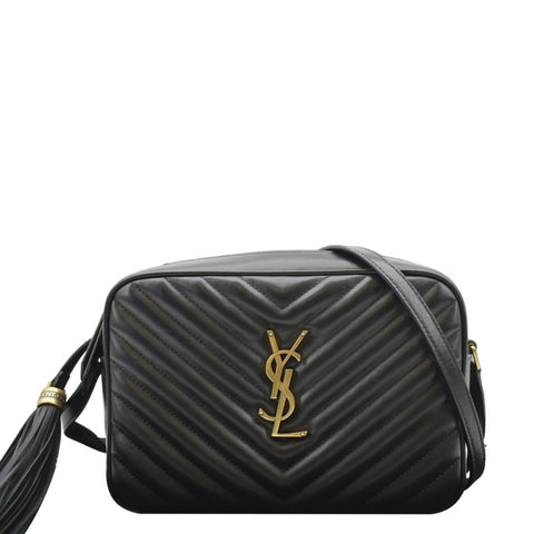 YVES SAINT LAURENT Lou Chevron Leather Camera Crossbody Bag Black