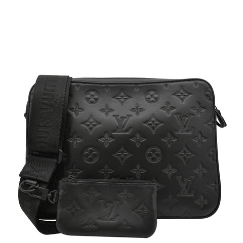 LOUIS VUITTON Duo Messenger Shadow Monogram Leather Crossbody Bag Black