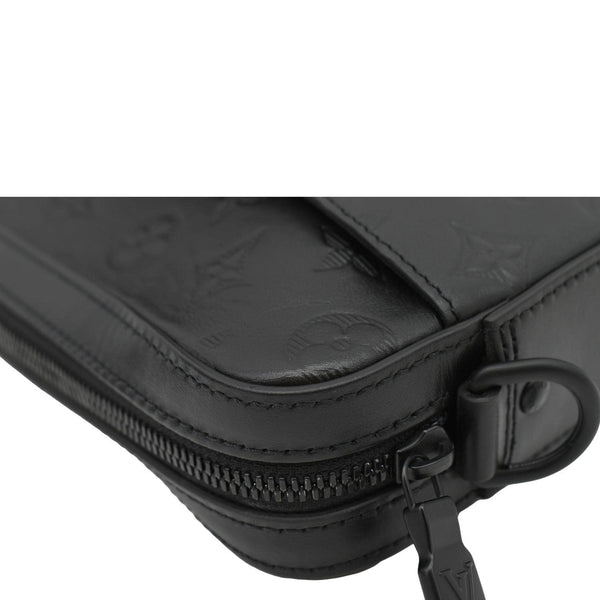 LOUIS VUITTON Duo Messenger Shadow Monogram Leather Crossbody Bag Black