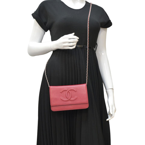 CHANEL Timeless WOC Caviar Leather Wallet on Chain Shoulder Bag Red