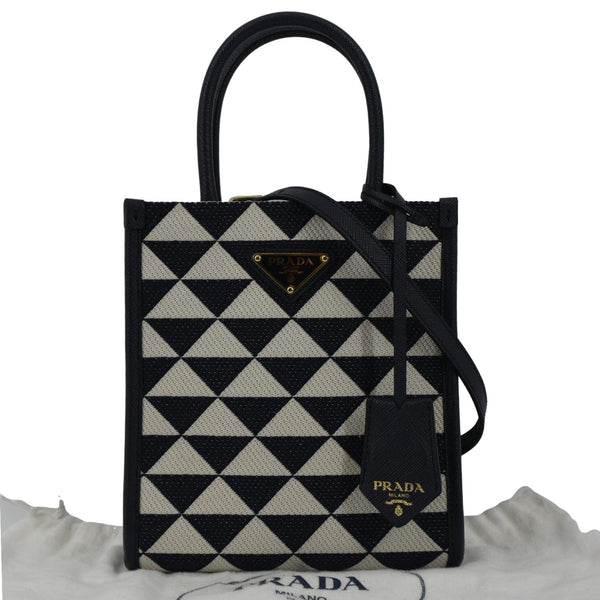 PRADA Triangolo Mini Jacquard Symbole Tote Crossbody Bag Navy Blue