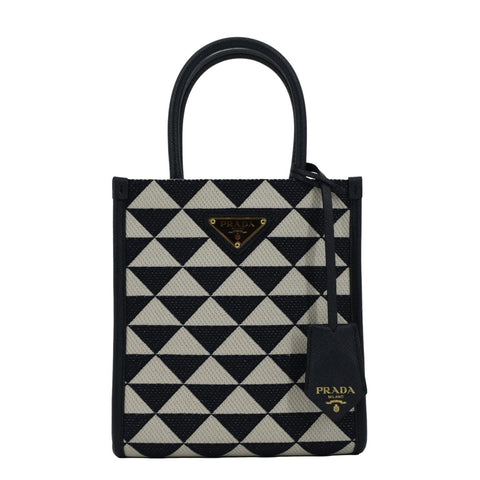 PRADA Triangolo Mini Jacquard Symbole Tote Crossbody Bag Navy Blue