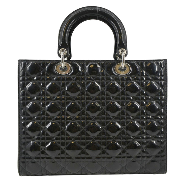 CHRISTIAN DIOR Lady Dior Large Quilted Patent Leather Shoulder Bag Black