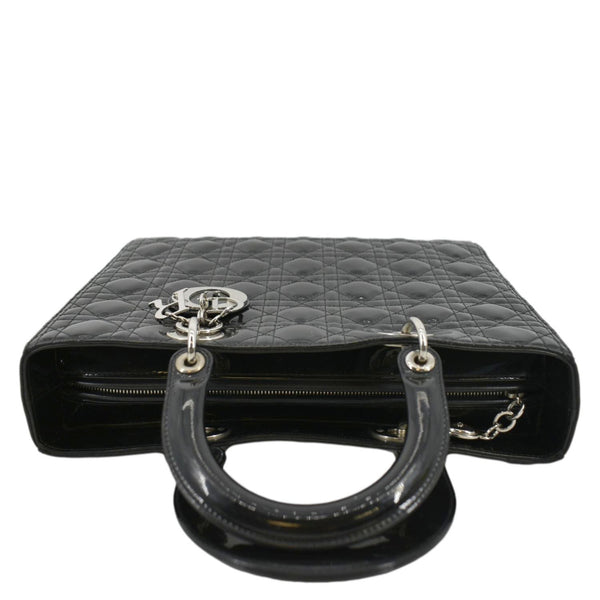 CHRISTIAN DIOR Lady Dior Large Quilted Patent Leather Shoulder Bag Black