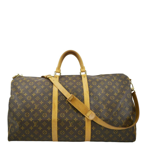 LOUIS VUITTON Keepall 60 Bandouliere Monogram Canvas Travel Bag Brown