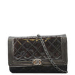 CHANEL Boy WOC Quilted Patent Leather Wallet On Chain Shoulder Bag Black