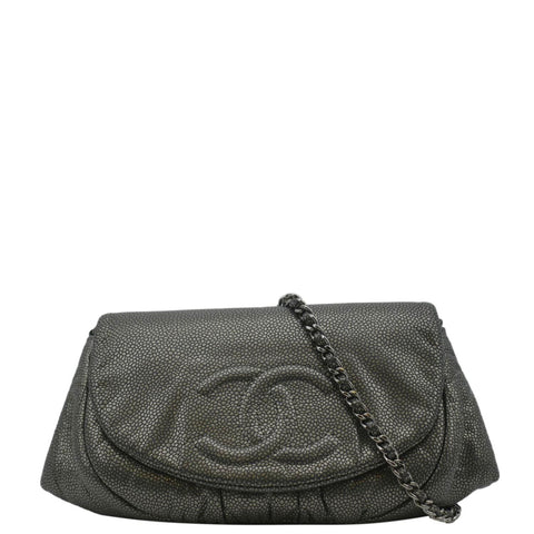 CHANEL Half Moon Caviar Leather Wallet on Chain Crossbody Bag Gray