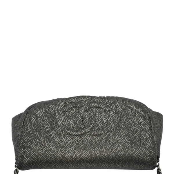 CHANEL Half Moon Caviar Leather Wallet on Chain Crossbody Bag Gray