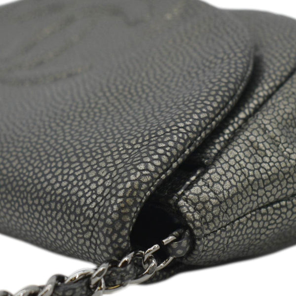 CHANEL Half Moon Caviar Leather Wallet on Chain Crossbody Bag Gray