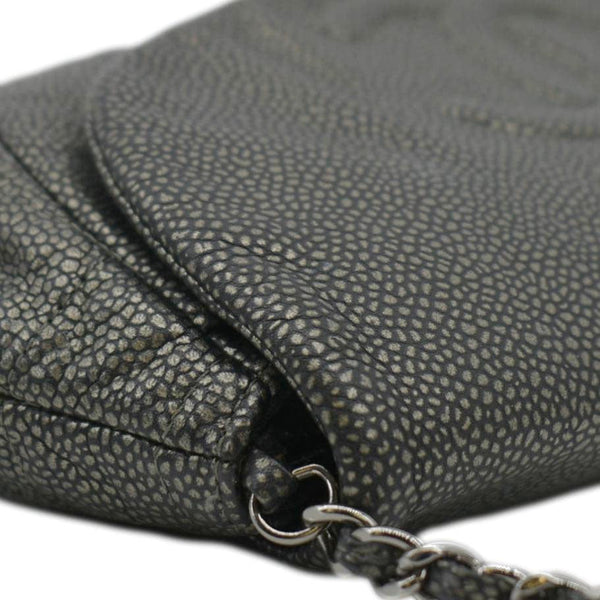 CHANEL Half Moon Caviar Leather Wallet on Chain Crossbody Bag Gray
