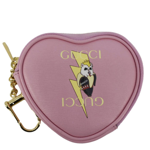 Gucci Bananya Heart Print Leather Coin Case Pink 701062