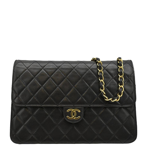 CHANEL Half Flap Medium Quilted Leather Shoulder Bag Black