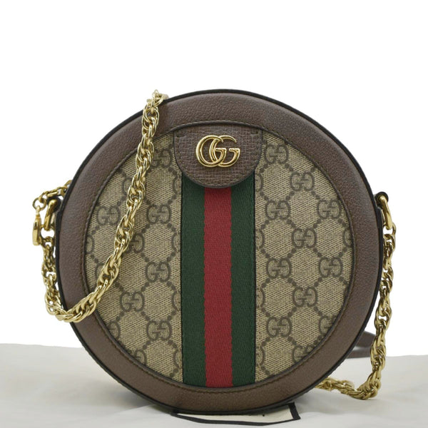 Ophidia Mini GG Round Supreme Monogram Web Crossbody Bag Beige 550618