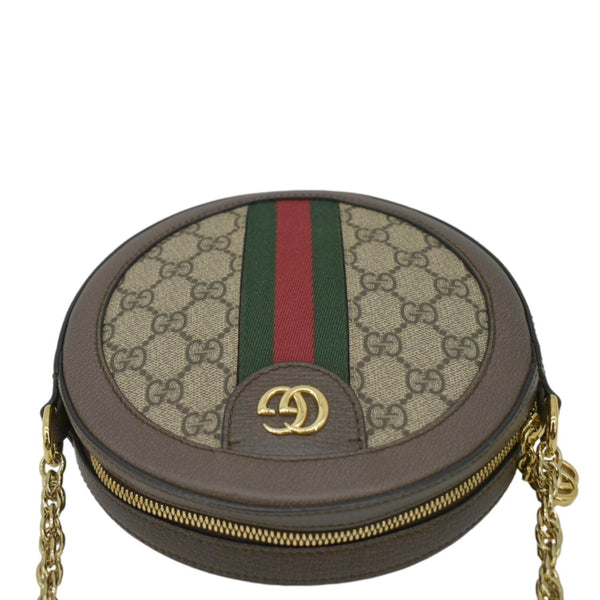 Ophidia Mini GG Round Supreme Monogram Web Crossbody Bag Beige 550618