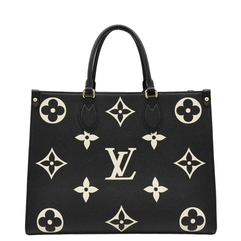 LOUIS VUITTON Onthego MM Giant Bicolor Monogram Empreinte Leather Tote Shoulder Bag Black
