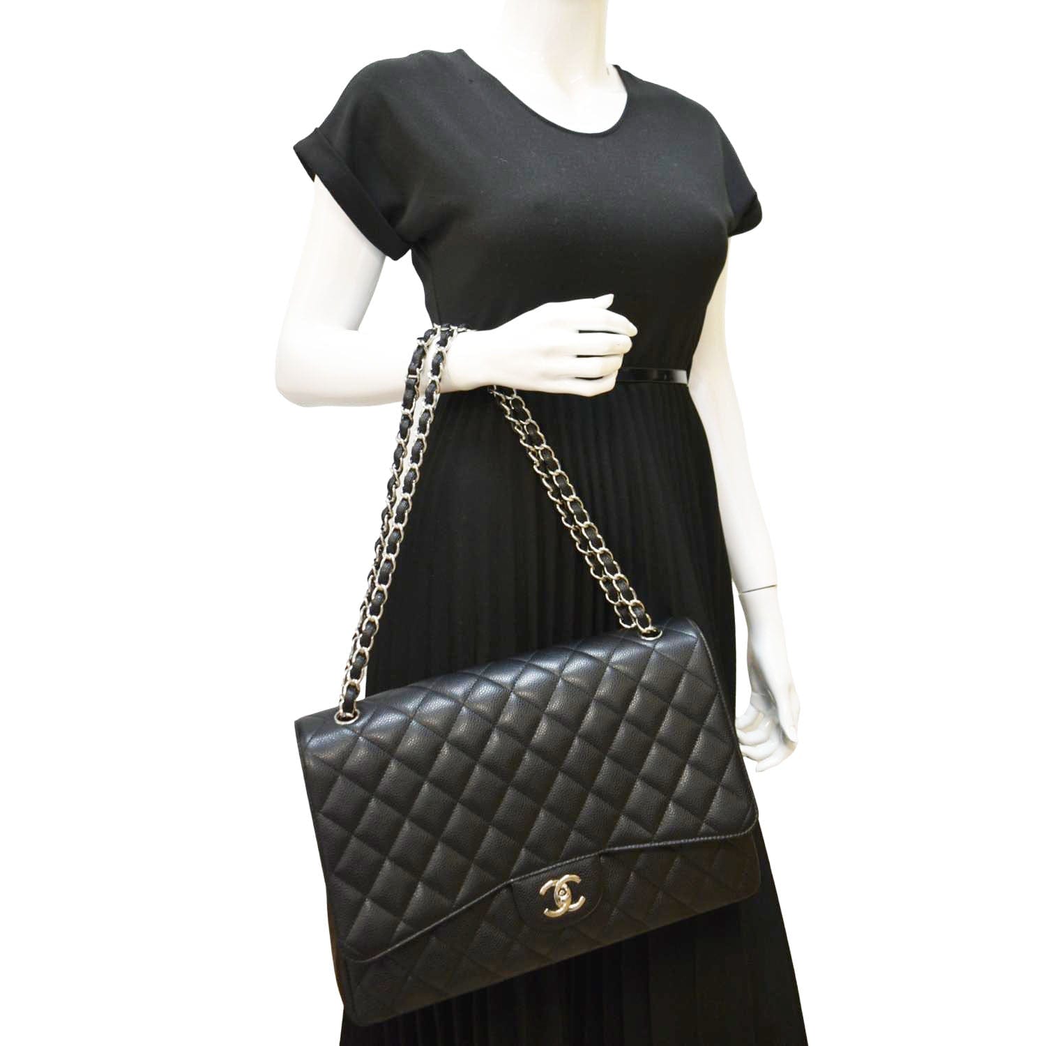 CHANEL Classic Maxi Single Flap Quilted Caviar Leather Shoulder Bag Bl CHANEL Classic Maxi Single Flap Quilted Caviar Leather Shoulder Bag Bl