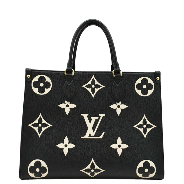 LOUIS VUITTON Onthego MM Giant Bicolor Monogram Empreinte Leather Tote Shoulder Bag Black