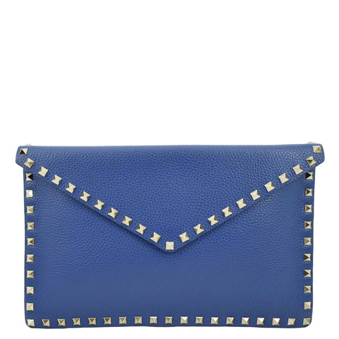 VALENTINO Garavani Rockstud Grainy Envelope Pouch Blue