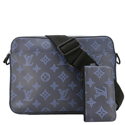 LOUIS VUITTON Duo Monogram Shadow Leather Shoulder Navy Blue