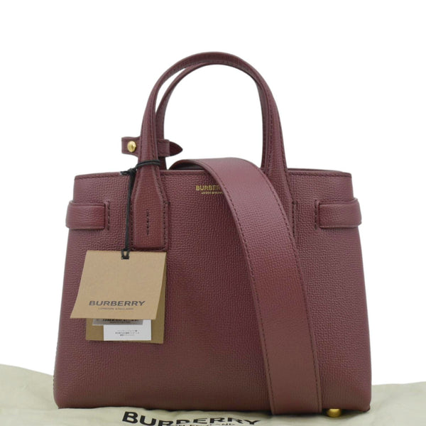 BURBERRY Banner Small House Check Leather Tote Shoulder Bag Maroon