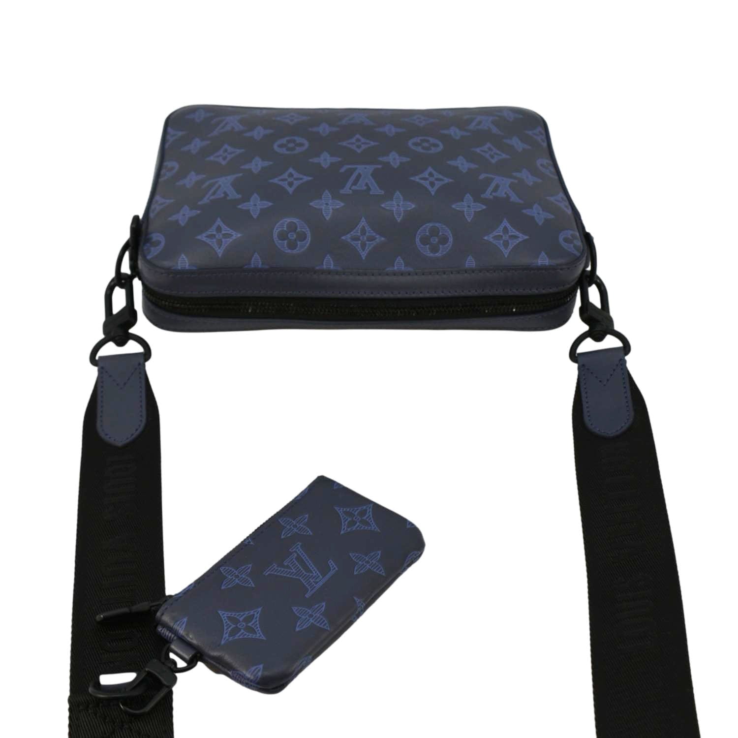LOUIS VUITTON Duo Monogram Shadow Leather Shoulder Navy Blue
