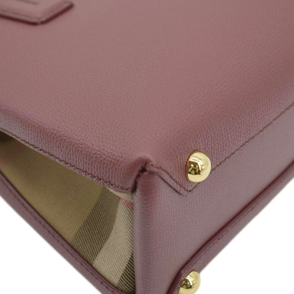 BURBERRY Banner Small House Check Leather Tote Shoulder Bag Maroon