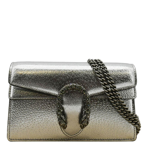 GUCCI Dionysus Super Mini Metallic Leather Crossbody Bag Silver 476432