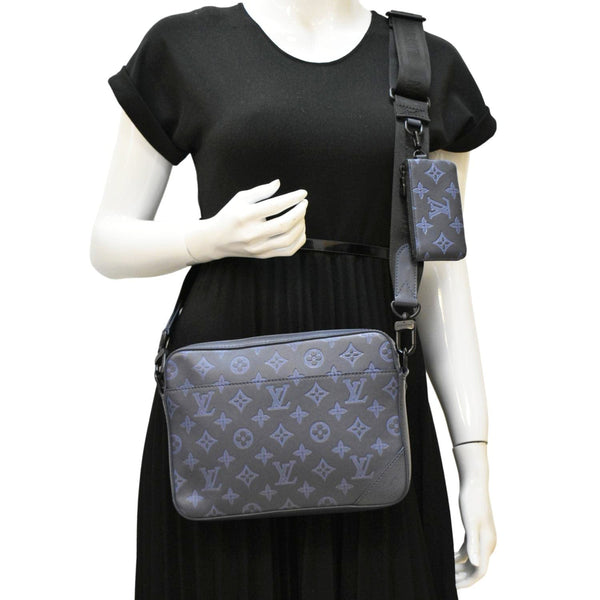 LOUIS VUITTON Duo Monogram Shadow Leather Shoulder Navy Blue