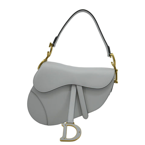 CHRISTIAN DIOR Saddle Smooth Calfskin Leather Satchel Bag Placid Blue