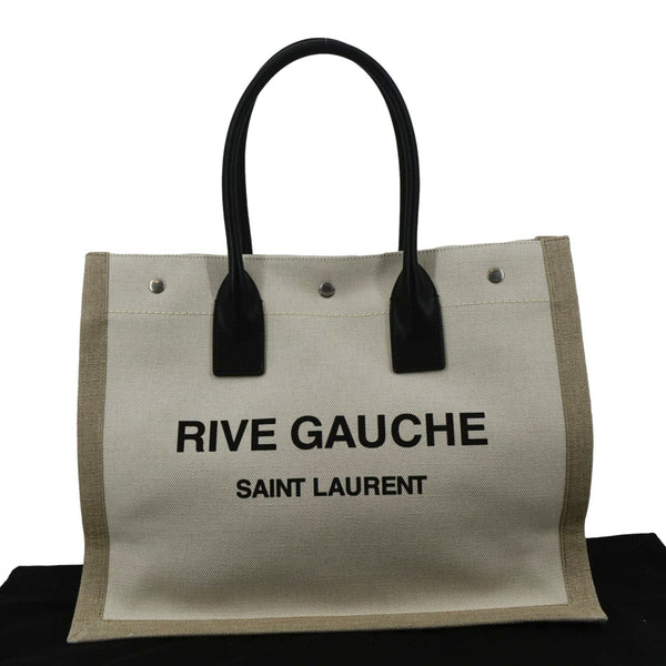 YVES SAINT LAURENT Rive Gauche Small Linen Leather Tote Griege