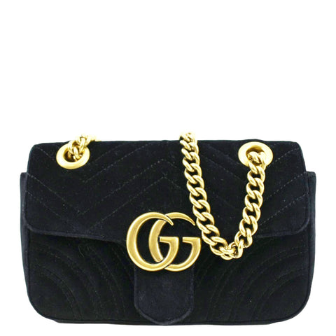 GUCCI GG Marmont Velvet Crossbody Bag Black 446744