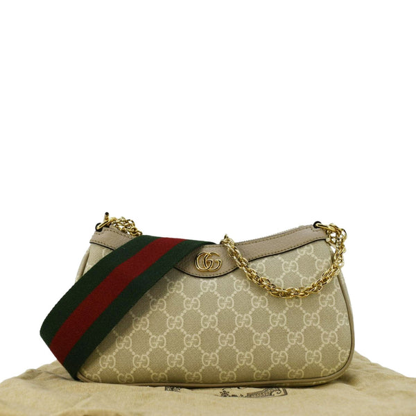 GUCCI Ophidia Web Small GG Supreme Canvas Shoulder Bag Beige 735132