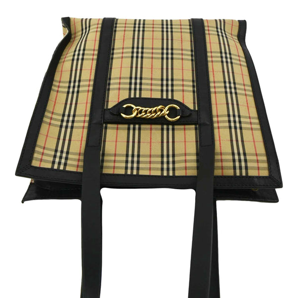 BURBERRY 1983 Knight Check Link Tote Shoulder Bag Beige