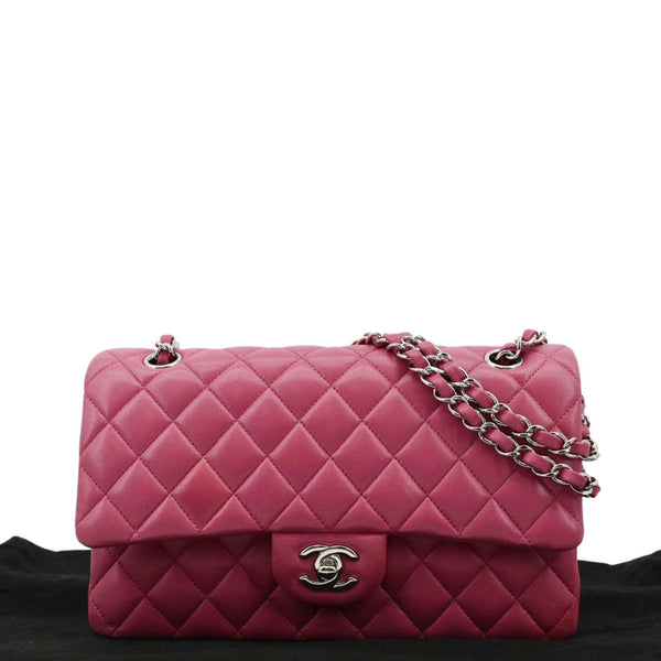 CHANEL Classic Double Flap Quilted Leather Shoulder Bag Rose Pink