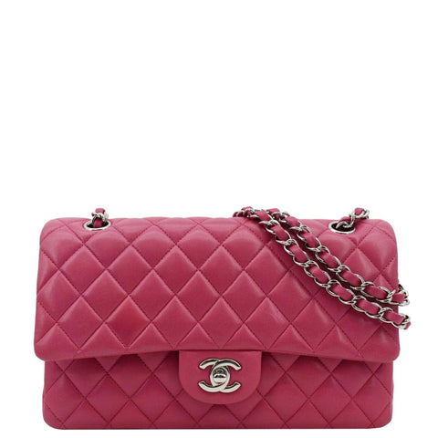 CHANEL Classic Double Flap Quilted Leather Shoulder Bag Rose Pink