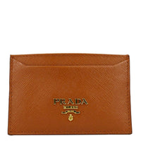 PRADA Saffiano Leather Card Holder Wallet Orange